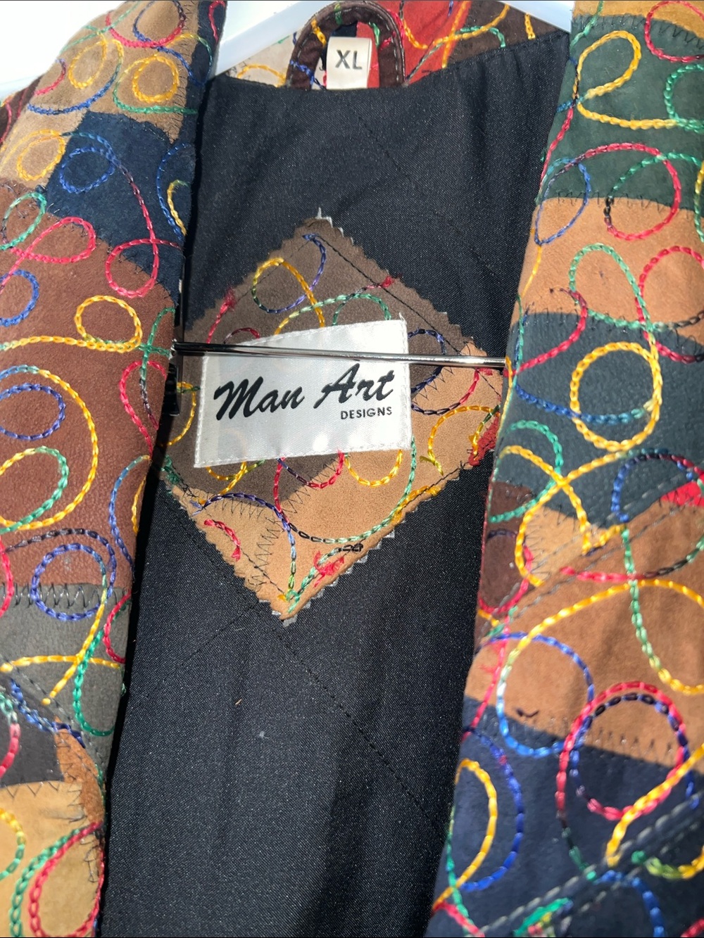 Abstract Patchwork leather swing Jacket in Multi-Color by Man Art Designs - Picture 2 of 6